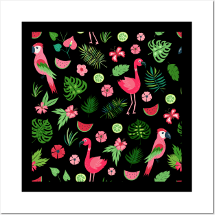 Pink Flamingo Pattern Posters and Art